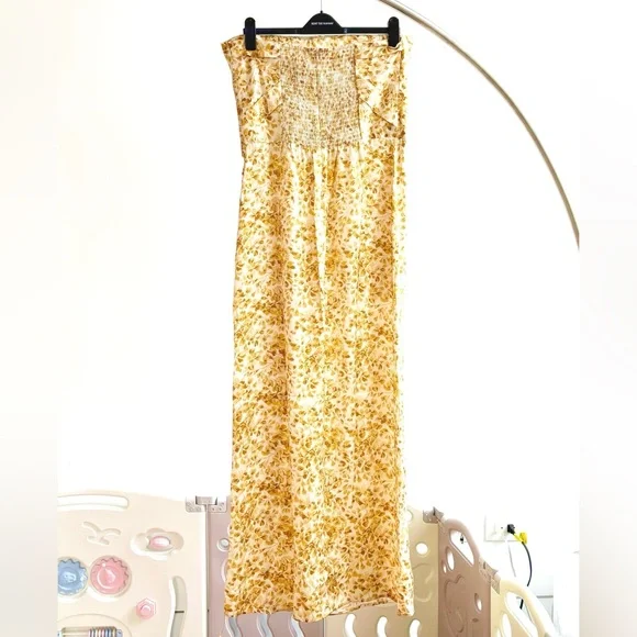 Reformation Barrow Silk Dress In Goldfinch NEW